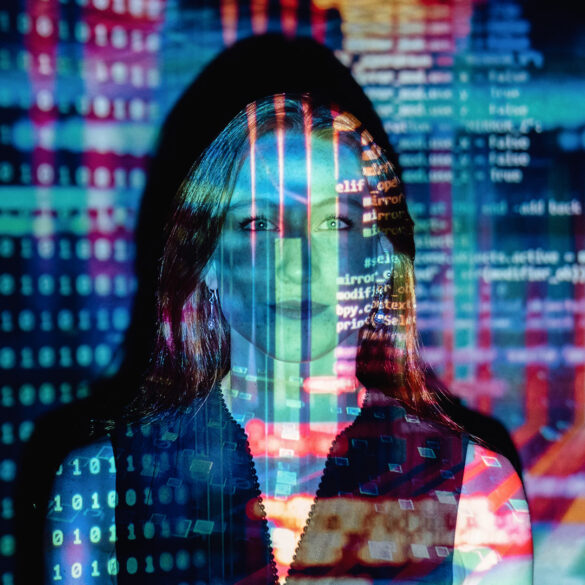 Code projected on women