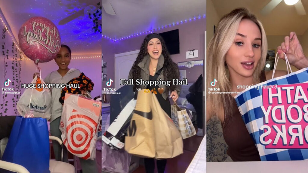 Influencers en TikTok impulsan el consumismo mostrando sus compras masivas. 