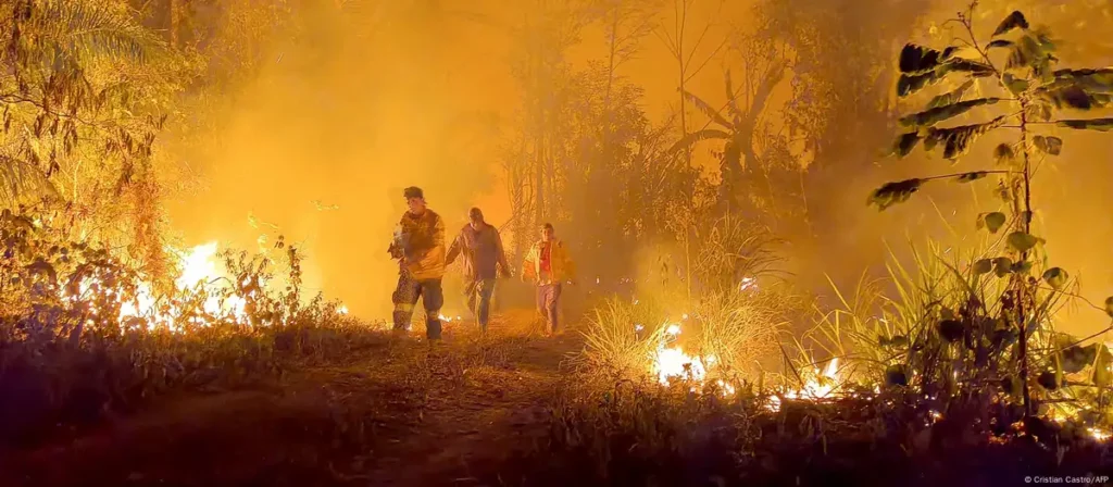 Gli incendi sono andati fuori controllo a Rurrenabaque, nel dipartimento di Beni, in Bolivia, durante l'incendio di foreste e praterie per scopi agricoli. Immagine: Cristian Castro/AFP